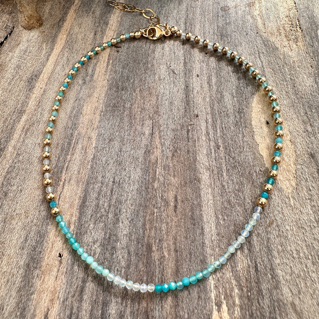 Dainty Opals and 14K GF Bead Necklace