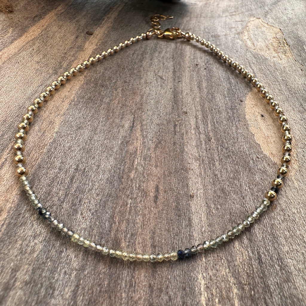 Dainty Green Sapphire and Gold Beaded Necklace