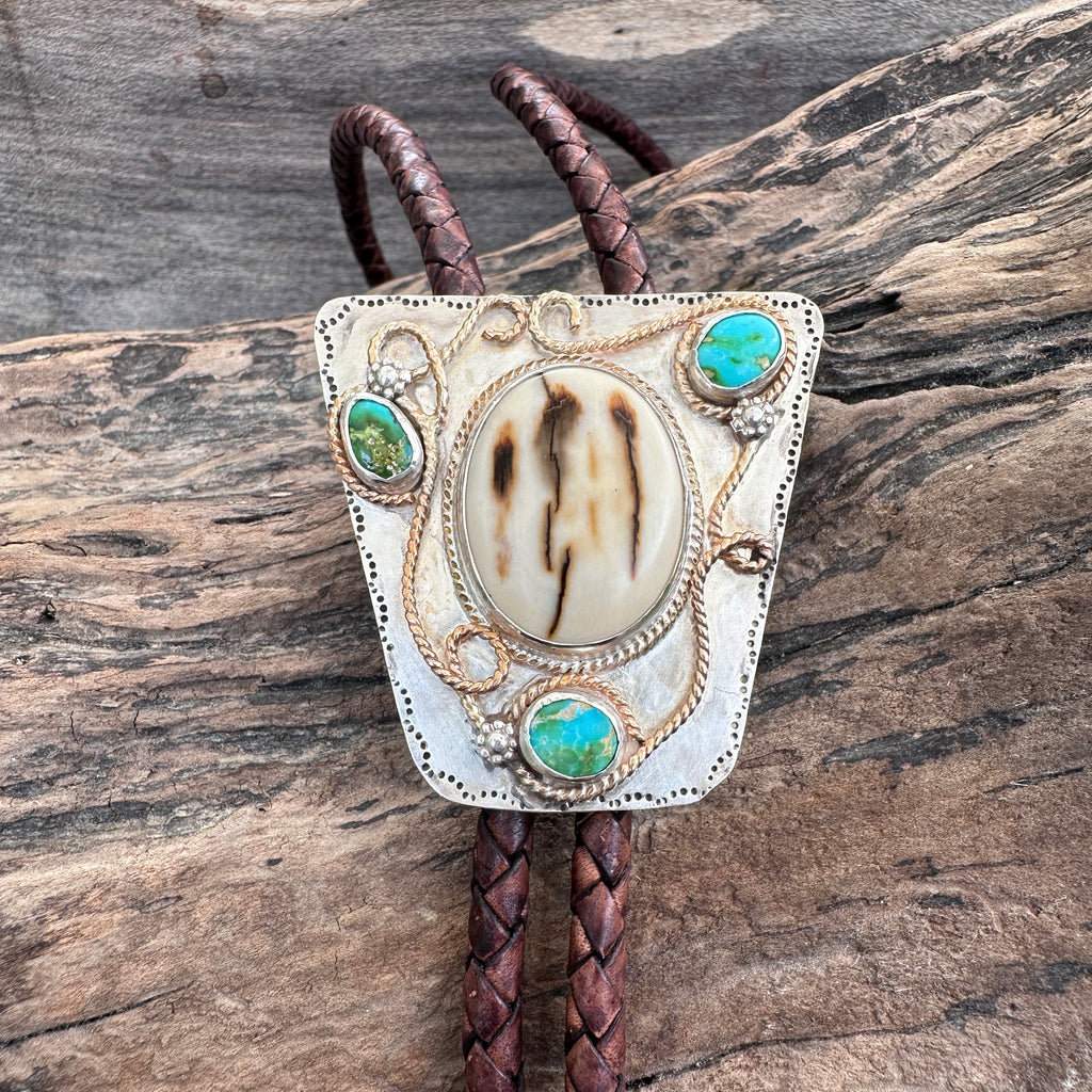 Mammoth Ivory and Sonoran Mountain Turquoise Sterling Silver Bolo