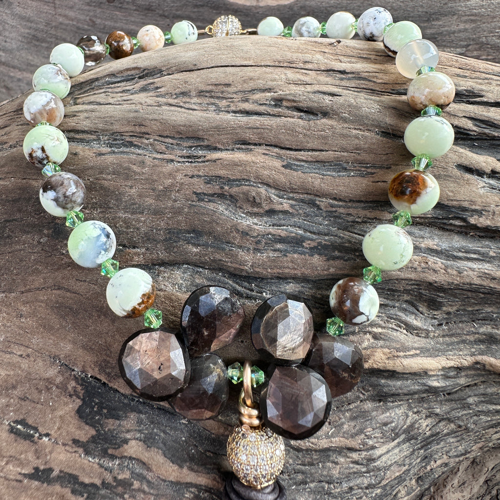 Chrysoprase and Brown Sapphire Tassel Necklace