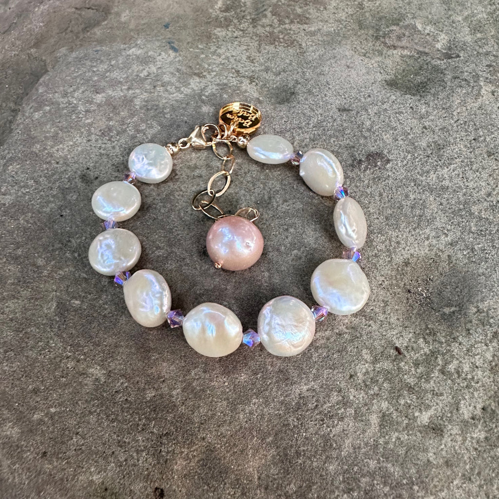 Freshwater Pearl and Lavender Crystal Bracelet