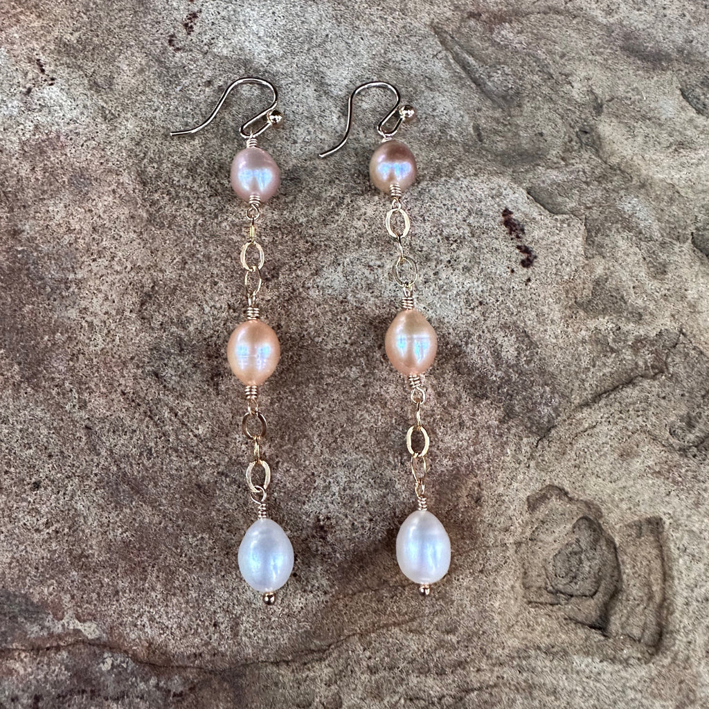 Tri-Color Freshwater Pearl Earrings