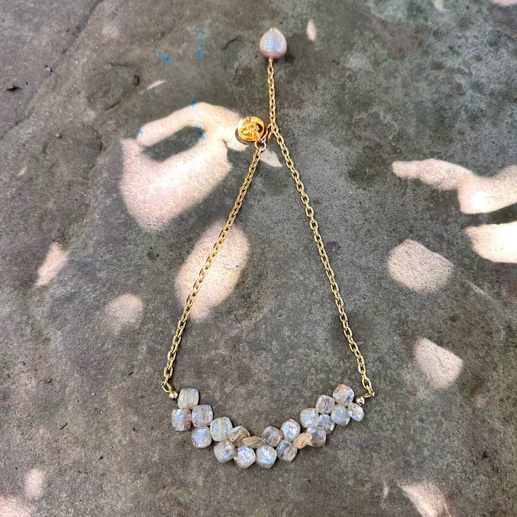 Yellow Kyanite and Pink Pearl Necklace