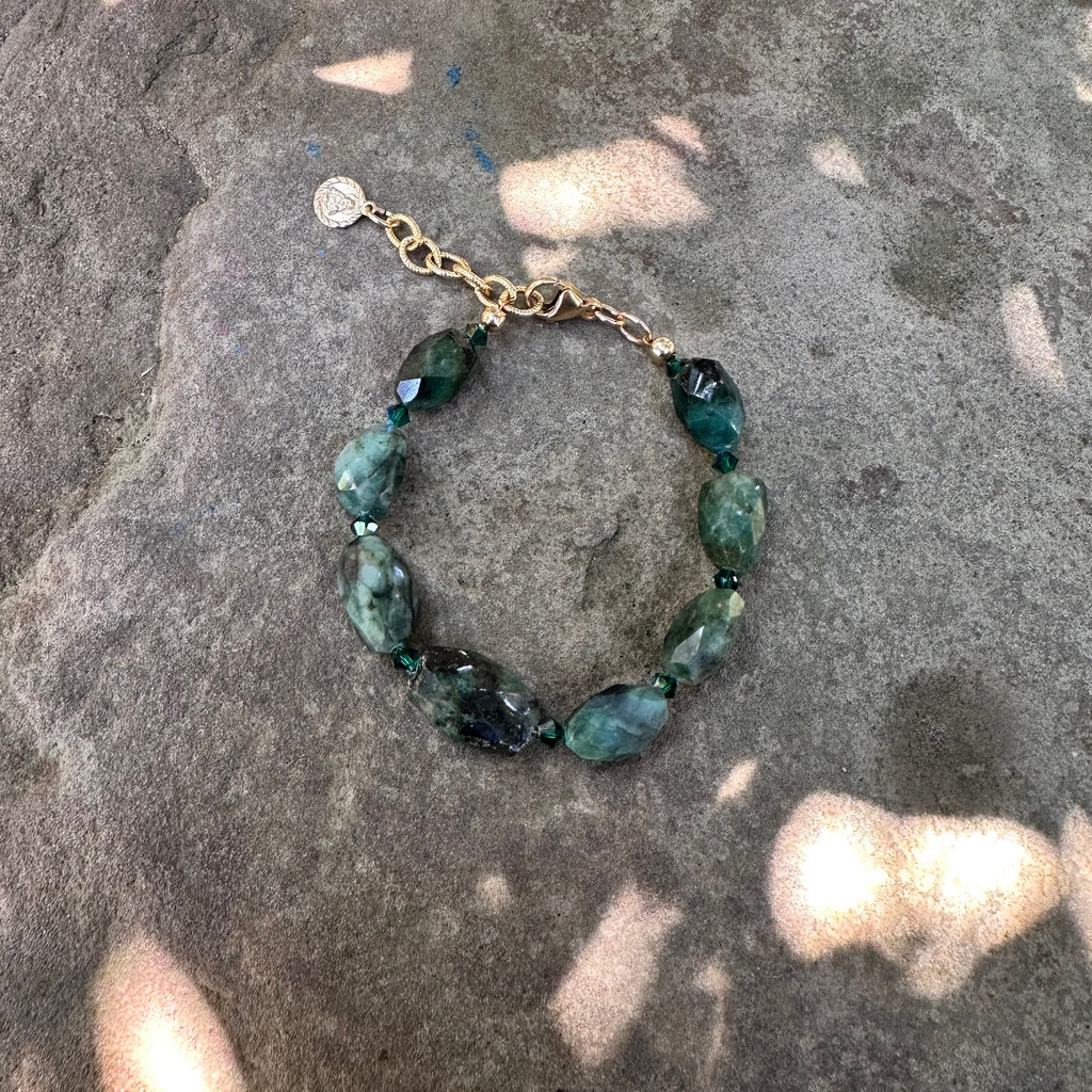 Faceted Emerald and Swarovski Crystal Bracelet