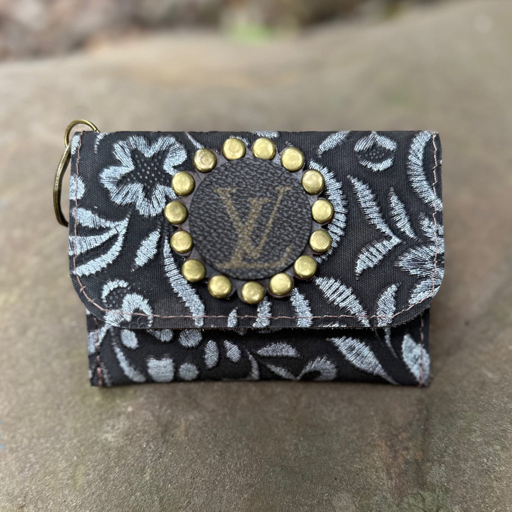 Silver Embroidered Leather Wallet