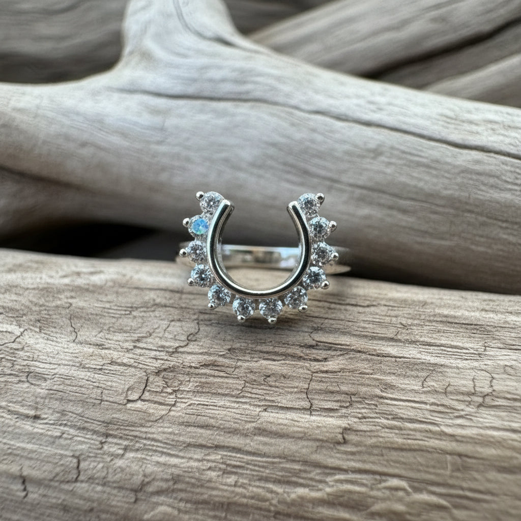 CZ and Sterling Silver Horseshoe Ring
