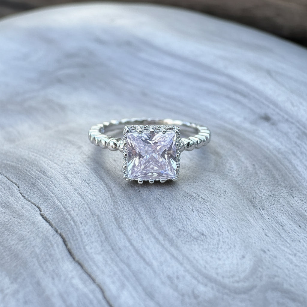 Square CZ and Sterling Silver Ring