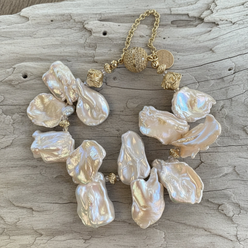 Freshwater Keshi Pearl and Swarovski Crystal Bracelet