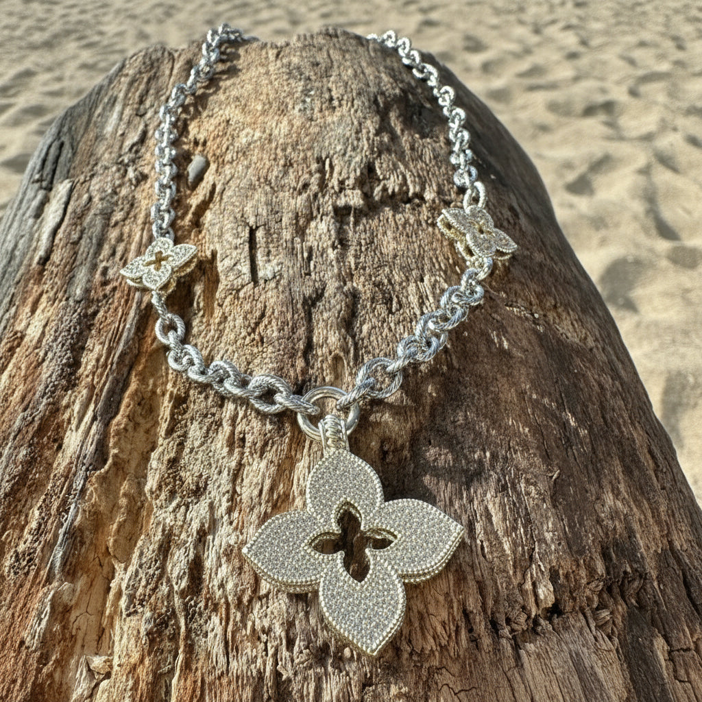 Two Tone Necklace with CZ Pendants