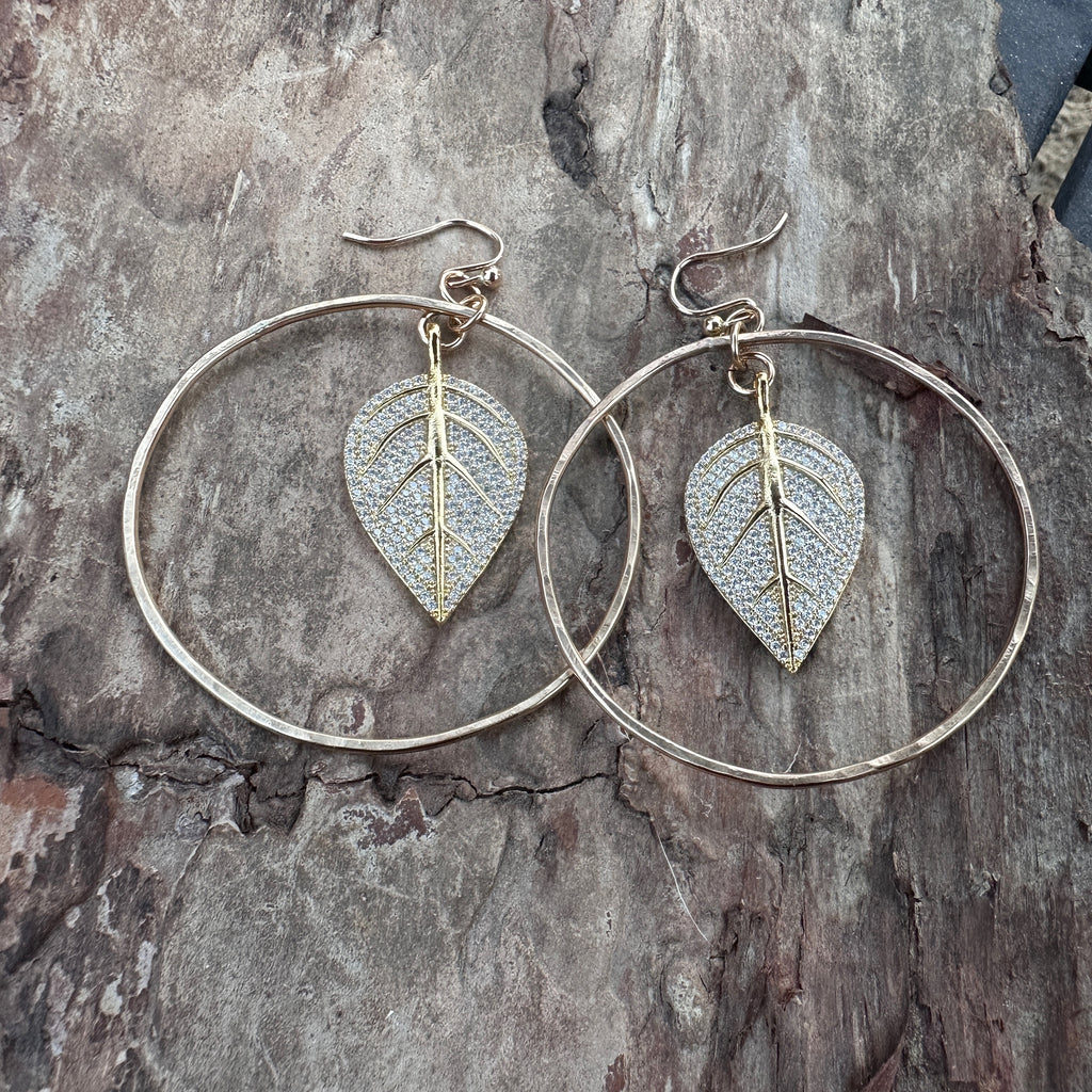 CZ Pave Leaf Earrings