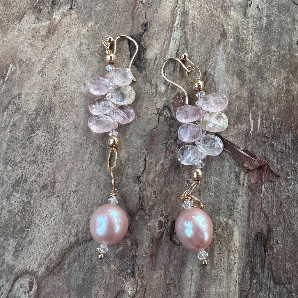 Morganite and Pink Pearl Earrings