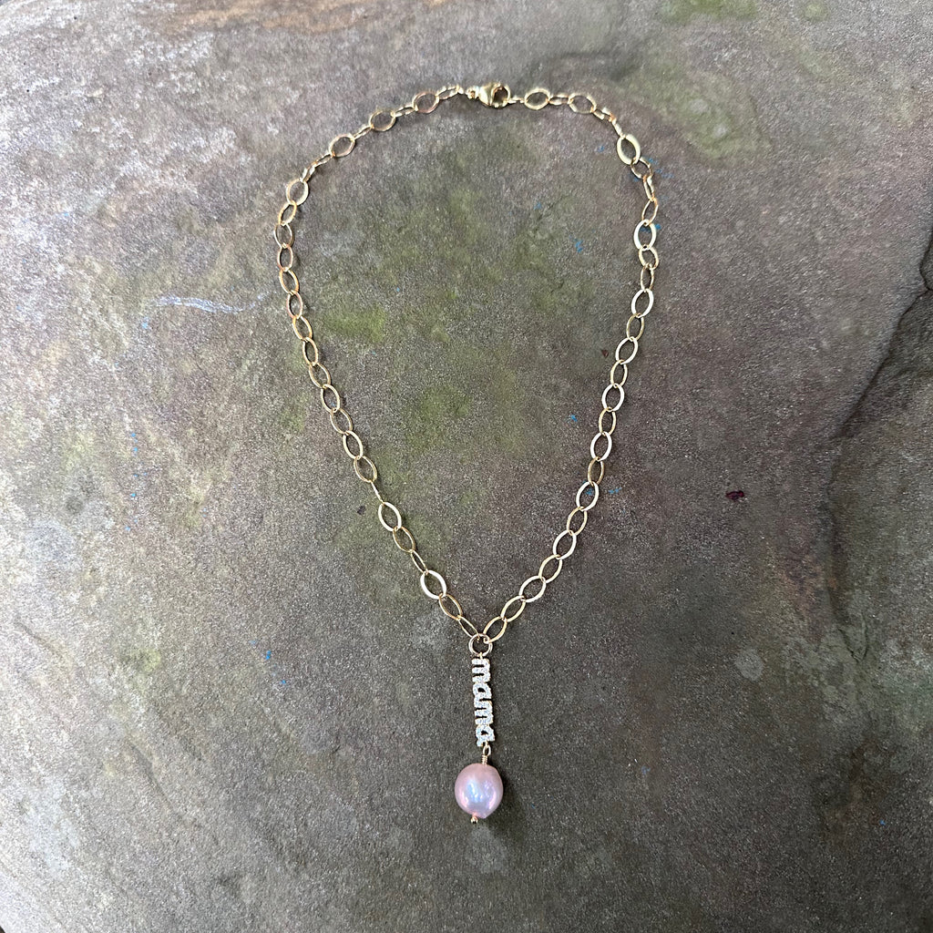 14K GF Mama Pendant with Pink Pearl Necklace