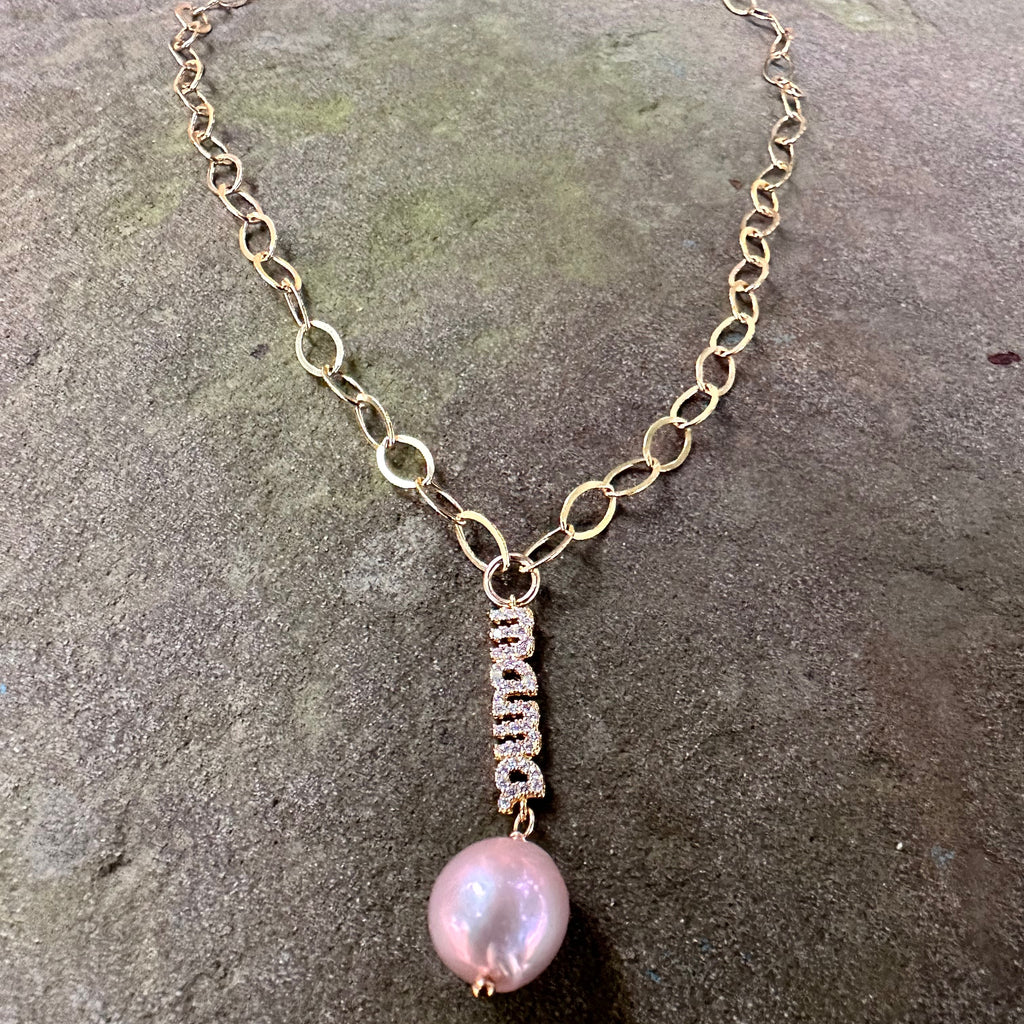 14K GF Mama Pendant with Pink Pearl Necklace