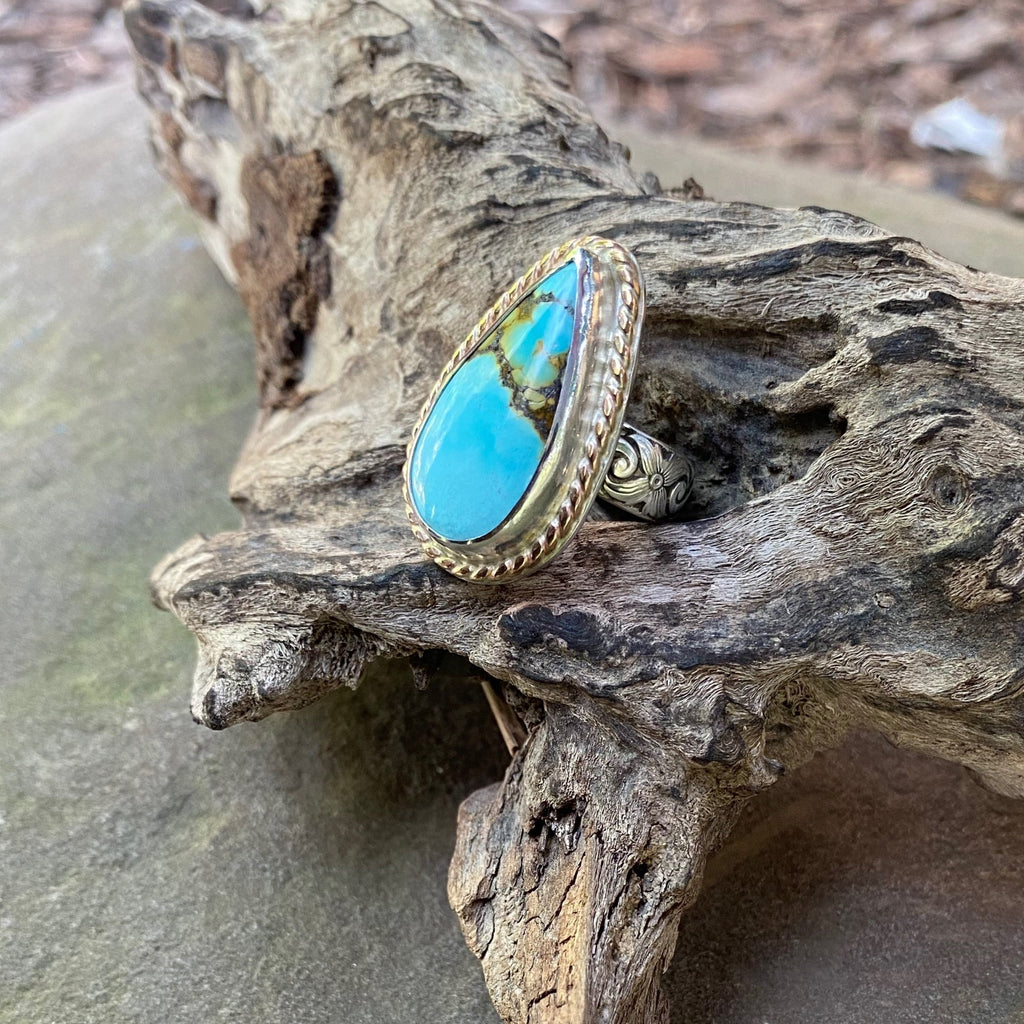 Hubei Turquoise Ring set in sterling silver with 14K GF accents
