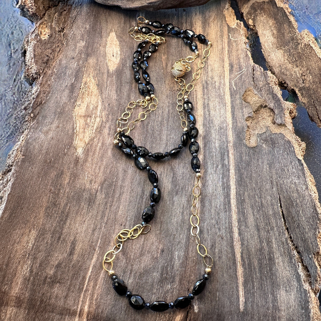 Faceted Black Spinel Long Layering Necklace