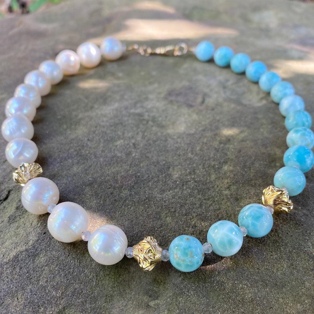 Larimar and Freshwater Pearl Necklace