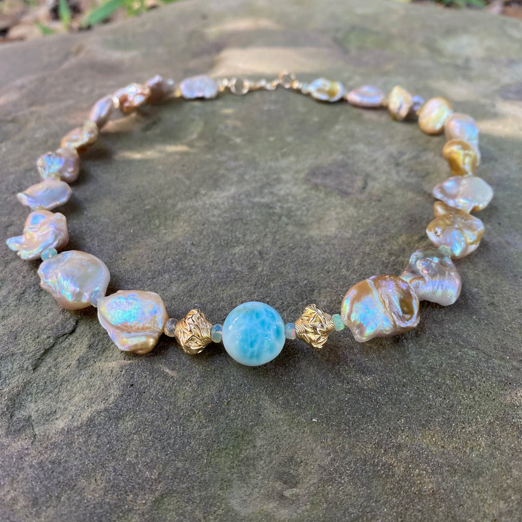 Pearl, Opal and Larimar Necklace