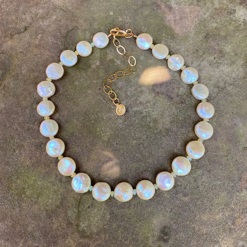 14K GF Coin Pearl and Opal Necklace