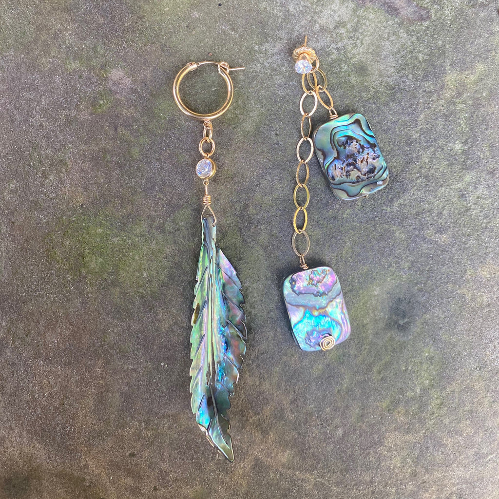 14K GF Abalone Shell Mismatched Earrings