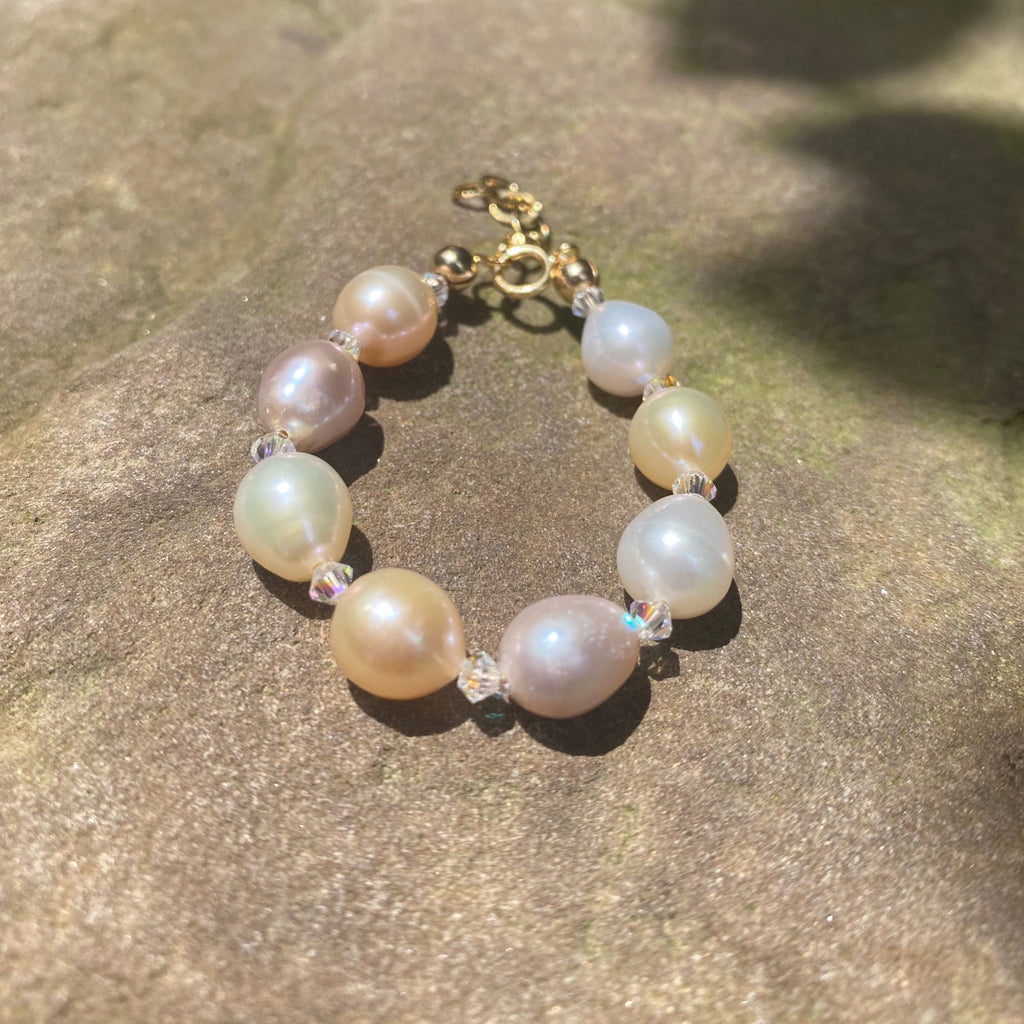 Tri Color Pearl and Crystal Baby Beshea Bracelet