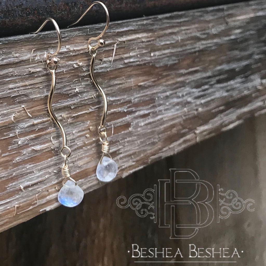 Spiral Gold Filled Rainbow Moonstone Earring by Beshea Beshea