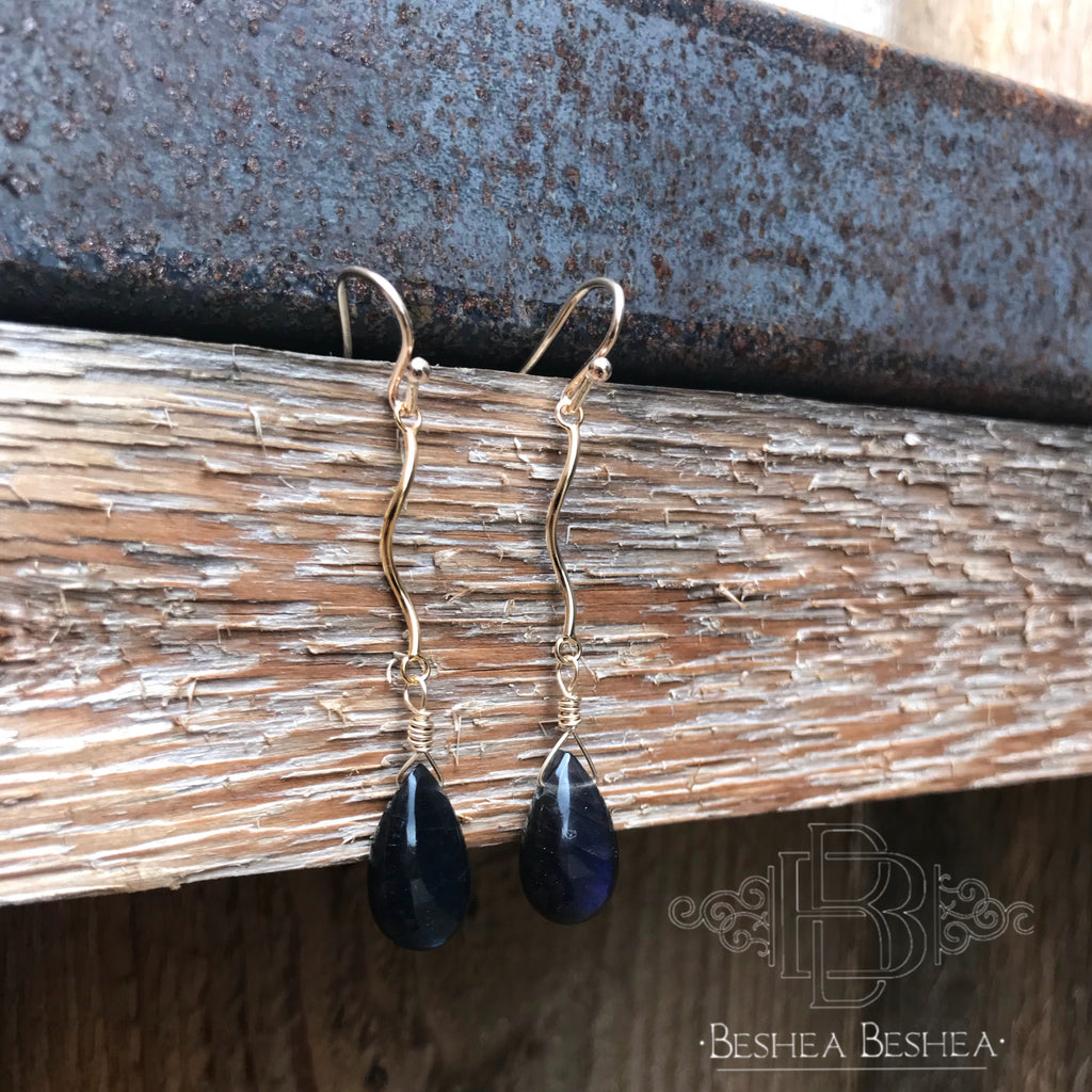 Beautiful Blue Labradorite Spiral GF Earrings by Beshea Beshea