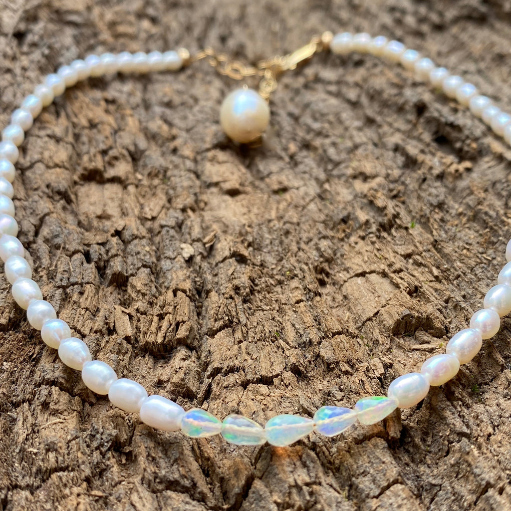 Freshwater Pearl and White Ethiopian Opal Choker