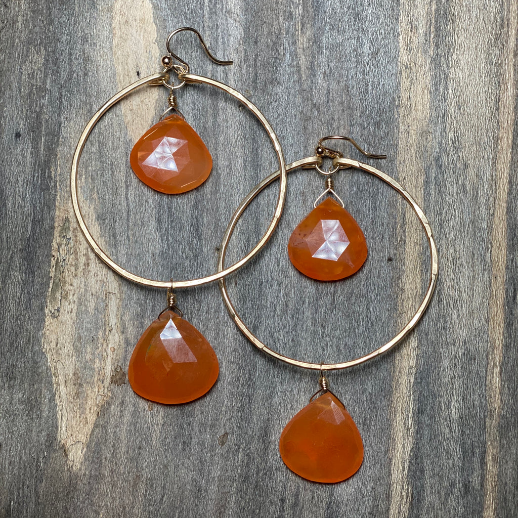 14K GF Faceted Carnelian Hoop Earrings