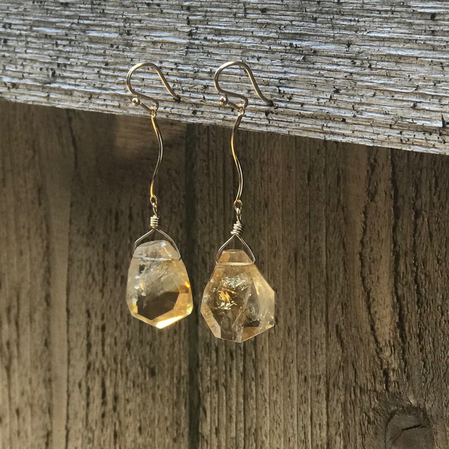 14K GF Faceted Nugget Citrine Drop Earrings