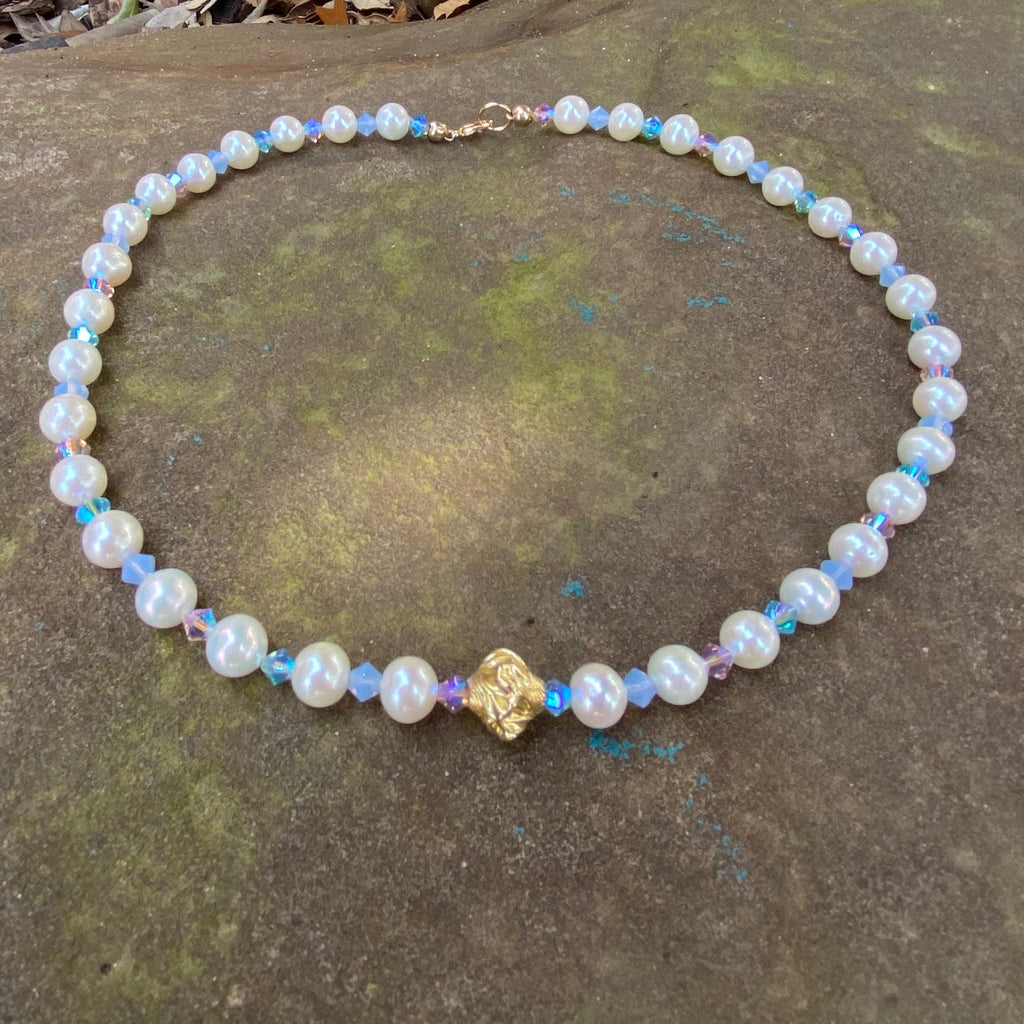Freshwater Pearl and Multi Colored Swarovski Crystal Choker