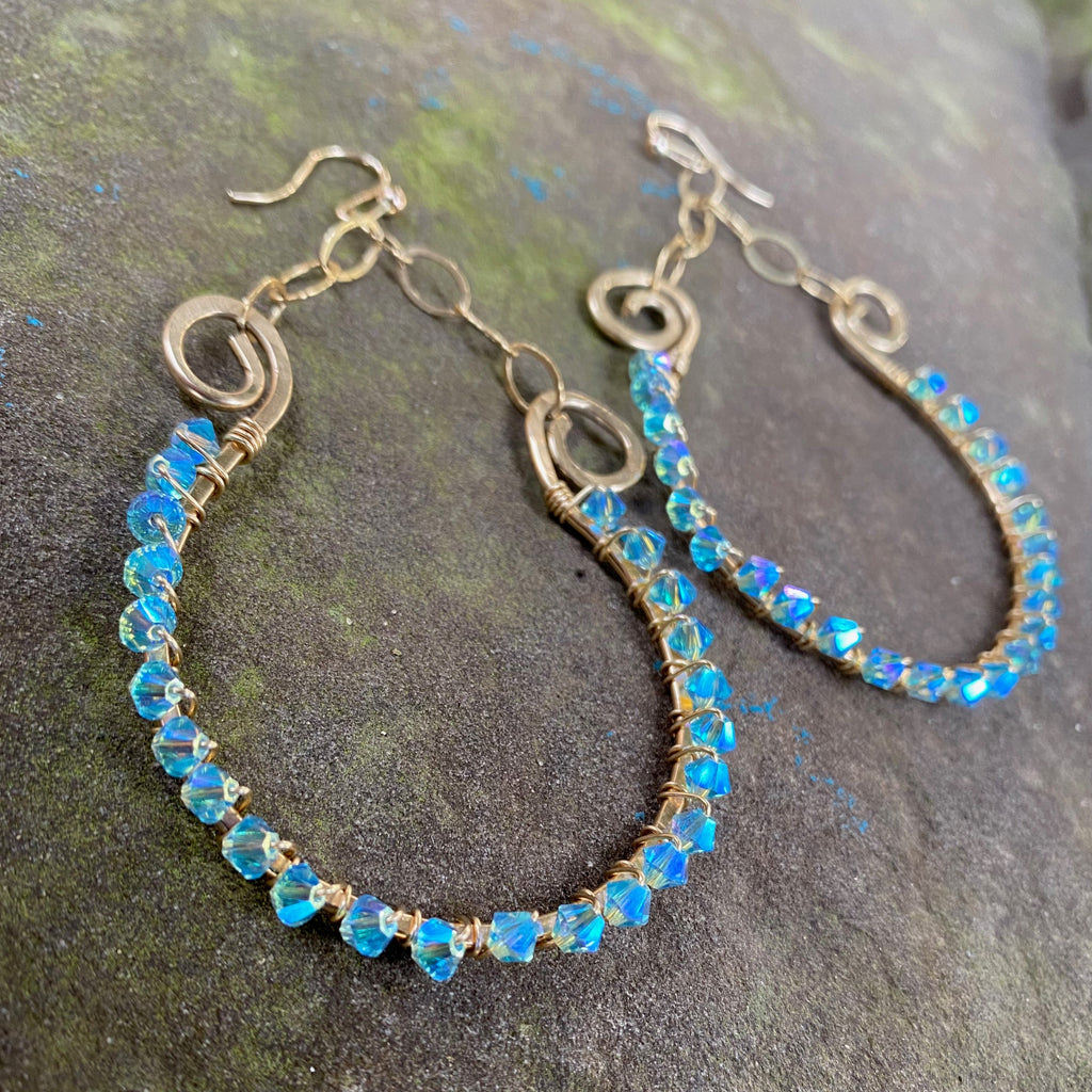 Turquoise Crystal Omega Hoops