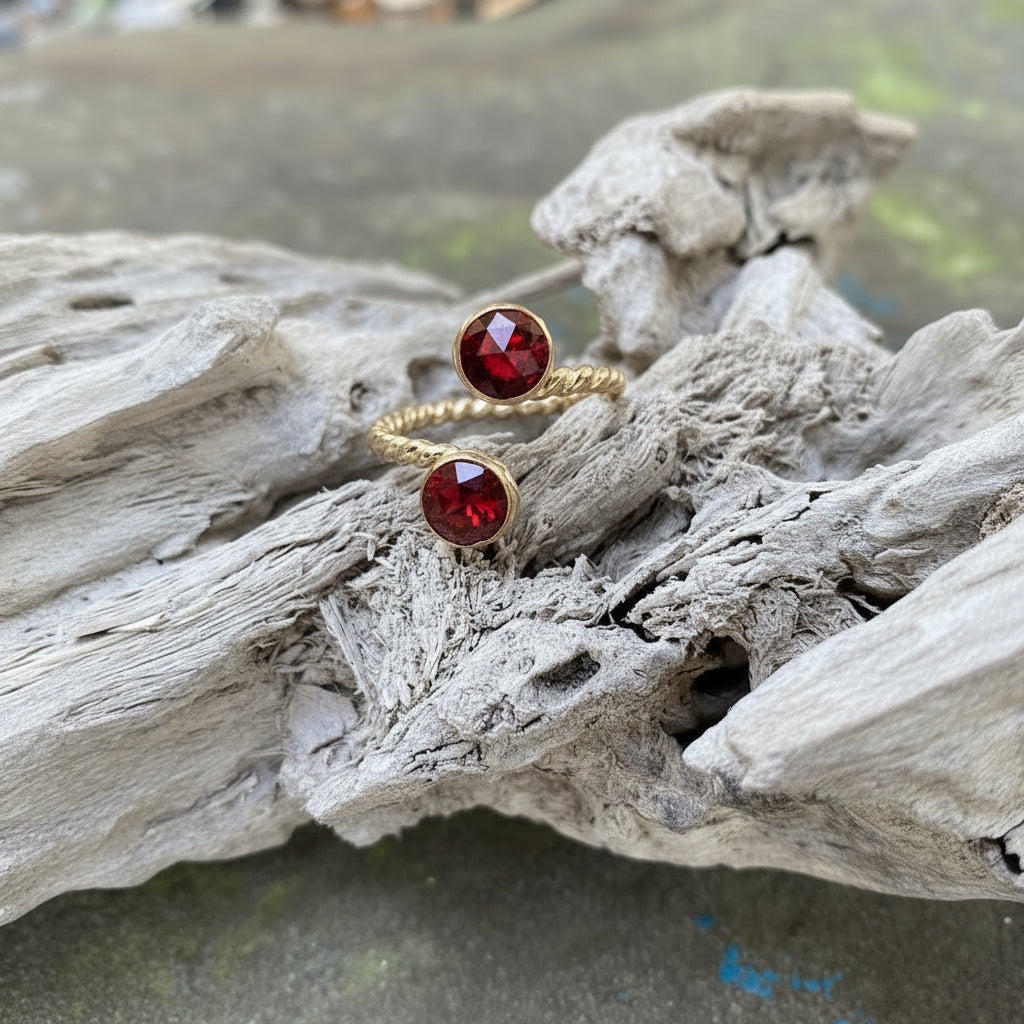 14K GF Garnet Open Ring