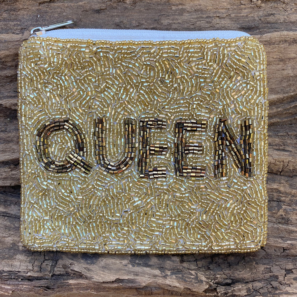 Beaded Queen Zippered Clutch or Pouch