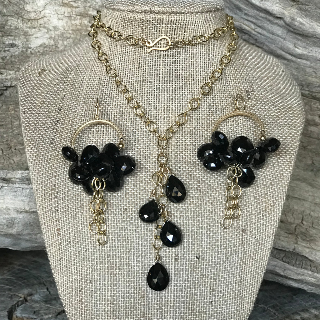 The Stormy 14KGF and Black Spinel Earrings and Necklace