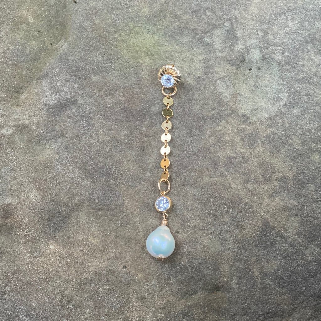 Single Pearl and CZ Duster Earring