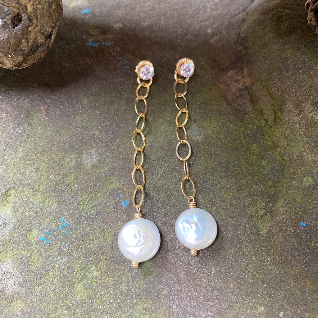 Pearl and CZ Post Earrings