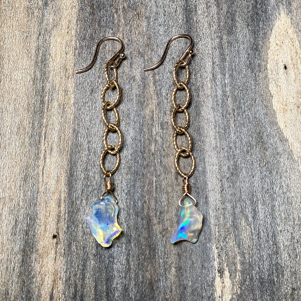 14K GF Hand Carved Opal Earrings