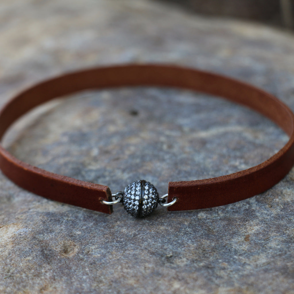 Leather Choker with CZ Magnetic Clasp
