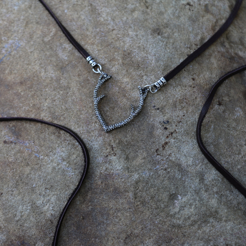 Sterling Silver and Diamond Antler Necklace