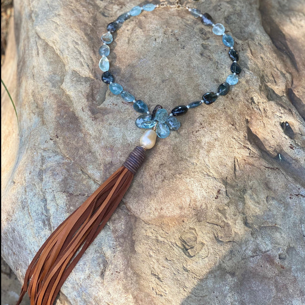 One of a Kind Exquisite Copper Aquamarine Tassel Necklace 